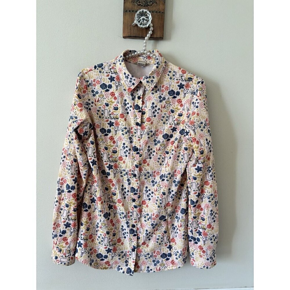 Duluth Trading Co Womens Size XS Long Sleeve Blouse Tunic Floral Garden Print